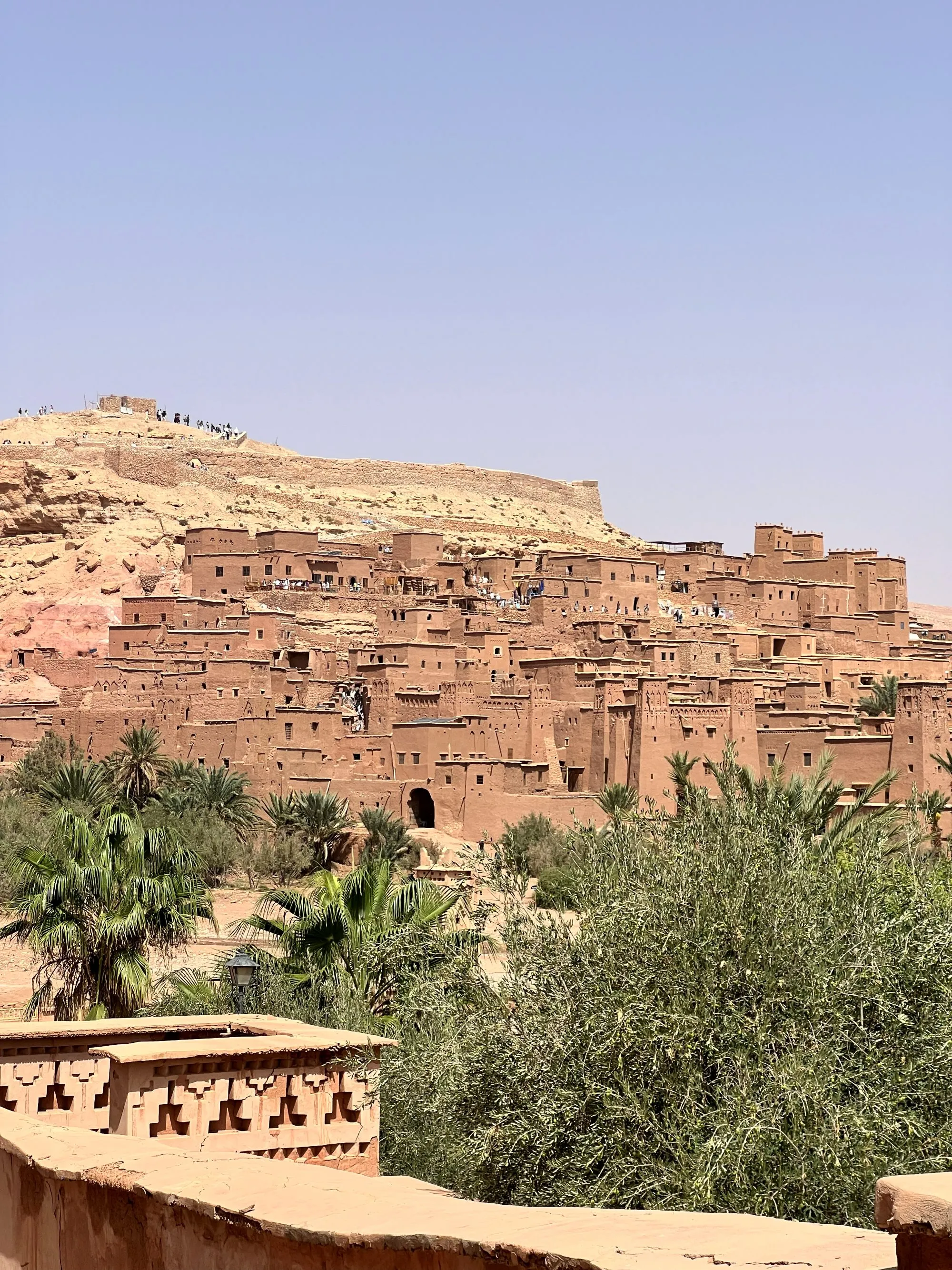 The UNESCO kasbah of Aït Ben Haddou framed by palm trees