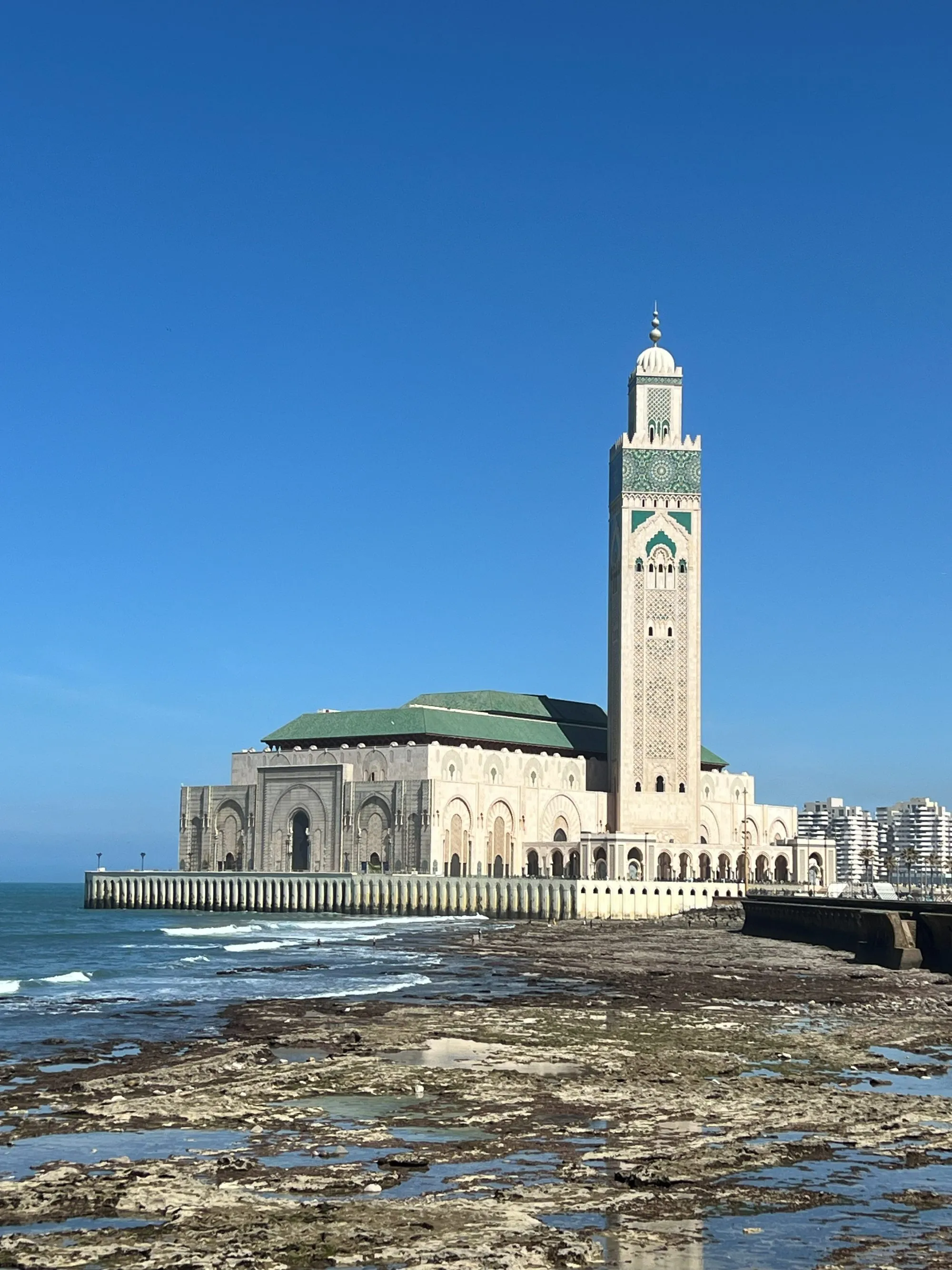 The Hassan II Mosque rising above the Atlantic in Casablanca
